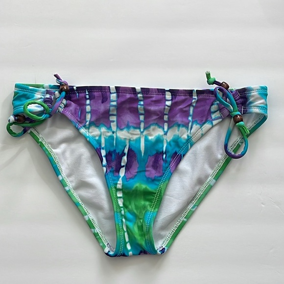 HOBIE Bikini Bottom Tie-Dye Purple, Turquoise, Green&White w/Heart Print-Sm - Picture 4 of 8